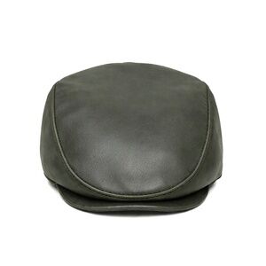 Handmade Real Leather Ivy Cap Flat Hat | Cabbie military green Newsboy Hat